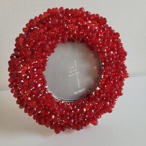 Pier 1 Red Beaded Round Photo Frame With Stand
